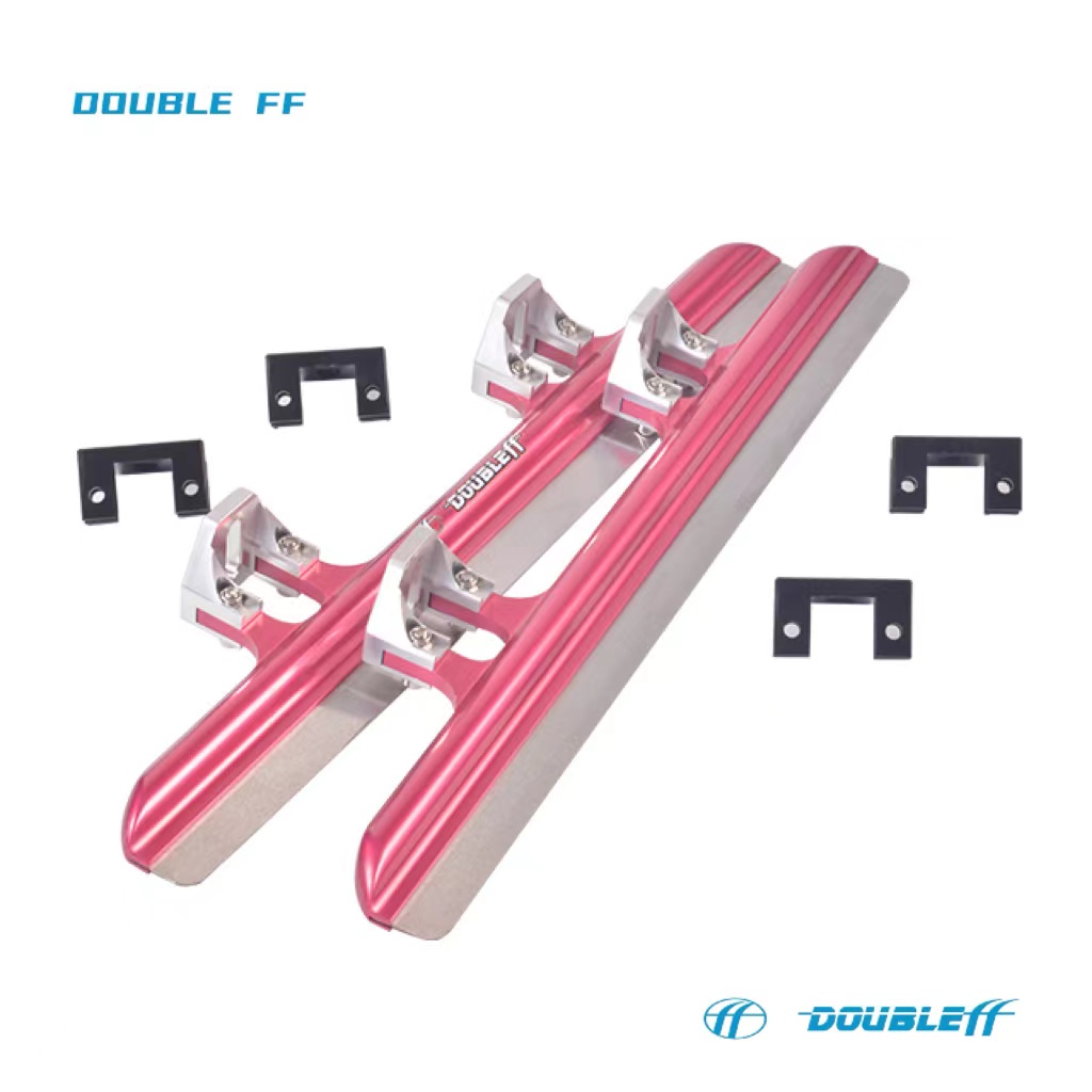 Double FF Professional Short Track Ice Skate Blades 64HRC CNC Aluminum 7005 Ice Skate Blades Professional Double Alloy Blade-Pink