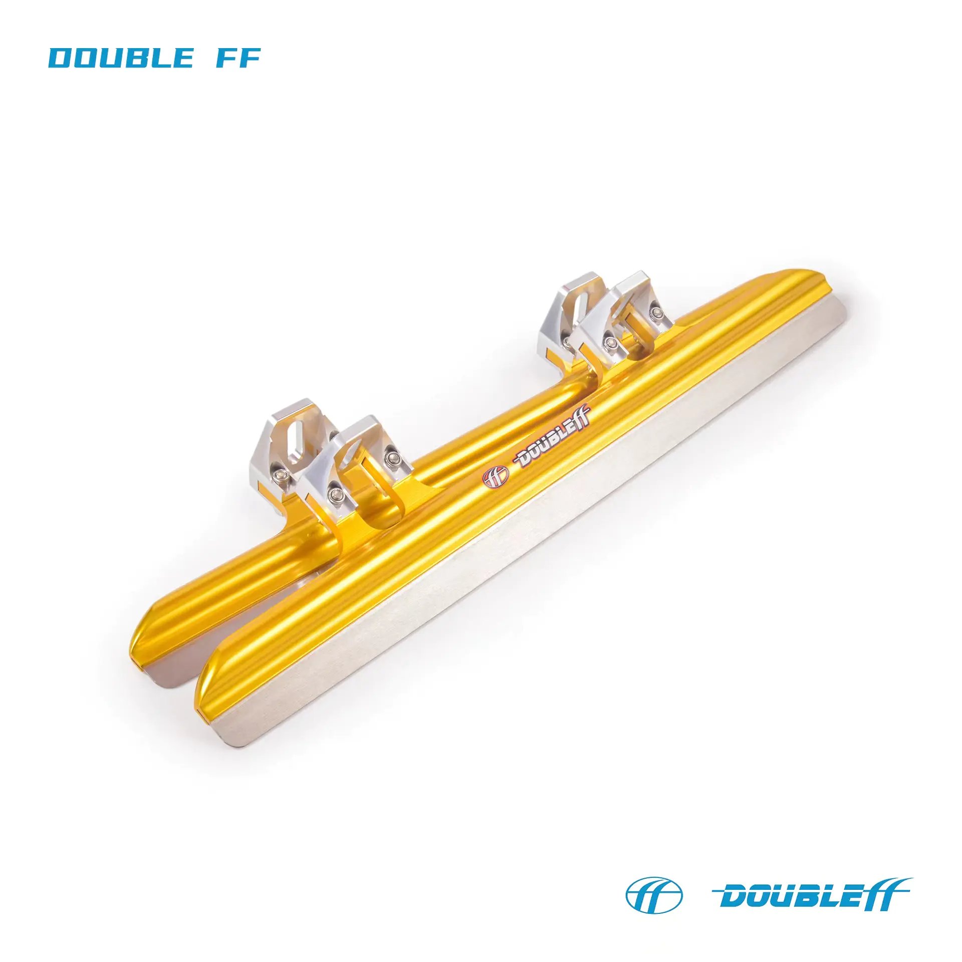 Double FF Professional Short Track Ice Skate Blades 64HRC CNC Aluminum 7005 Ice Skate Blades Professional Double Alloy Blade-Blue/Gold