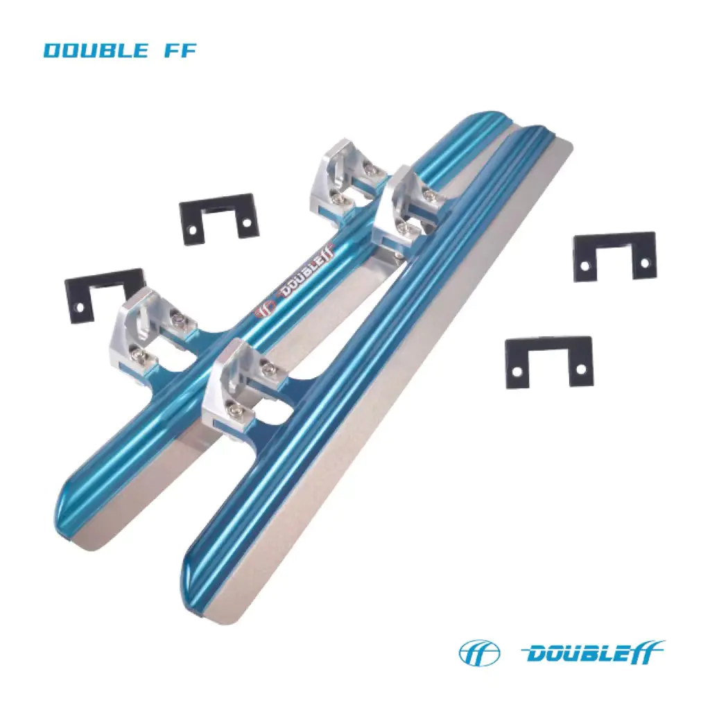 Double FF Professional Short Track Ice Skate Blades 64HRC CNC Aluminum 7005 Ice Skate Blades Professional Double Alloy Blade-Blue/Gold
