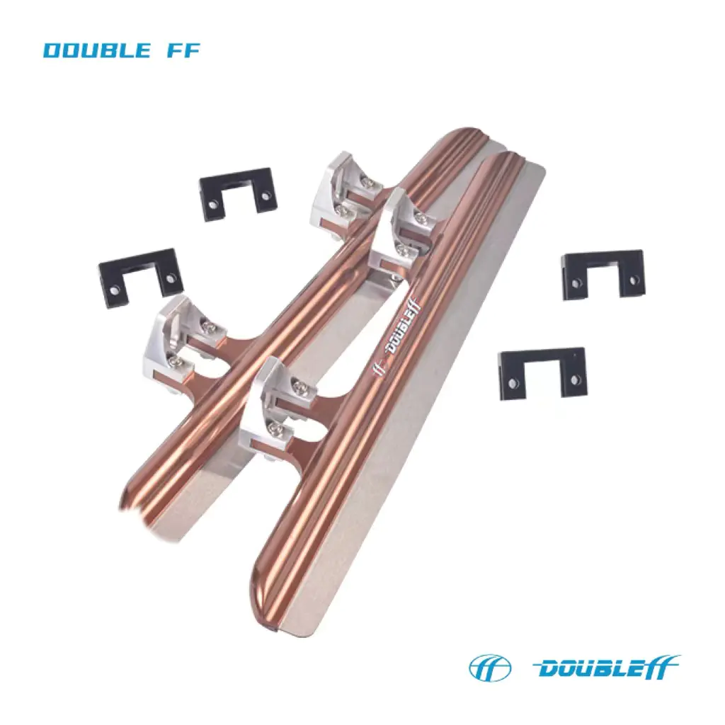Double FF Professional Short Track Ice Skate Blades 64HRC CNC Aluminum 7005 Ice Skate Blades Professional Double Alloy Blade-Brown